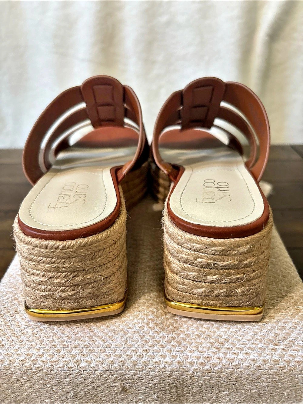 Franco Sarto Taziana Espadrille Slide Sandal Brown Gold Wedges - Picture 4 of 6
